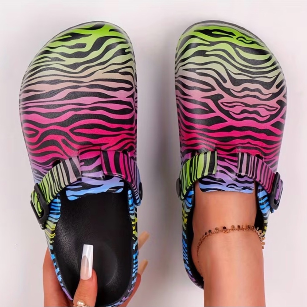 Colorful Zebra Pattern Clogs - Picture 3 of 3